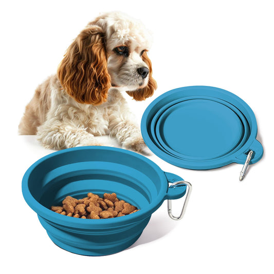Portable Silicone Pet Bowl Expandable Travel Bowl for Food & Water Foldable Silicone Bowl for Dogs and Cats BPA Free (Blue 1000ml)