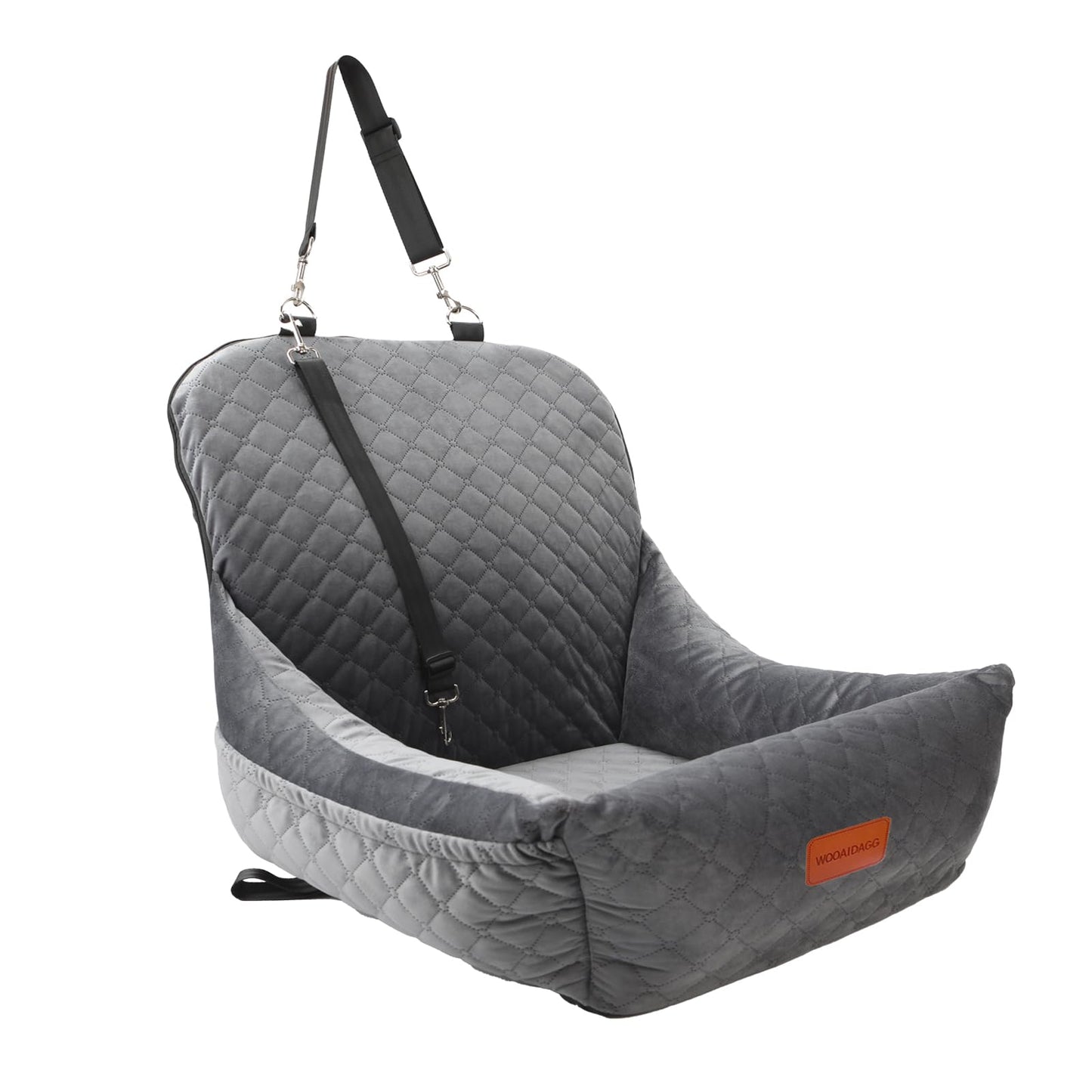 WOOAIDAGG Dog Car SeatCar Dog Seat for Small DogsDog Booster Car Seat with SeatbeltWashable Dog Car Travel Bed Easy to AssembleComfy Pet Car SeatClip-On Safety Leash and Storage Pocket (Grey)
