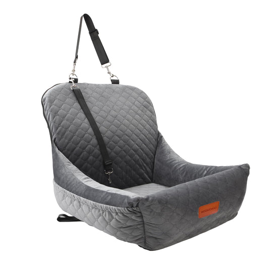 WOOAIDAGG Dog Car SeatCar Dog Seat for Small DogsDog Booster Car Seat with SeatbeltWashable Dog Car Travel Bed Easy to AssembleComfy Pet Car SeatClip-On Safety Leash and Storage Pocket (Grey)